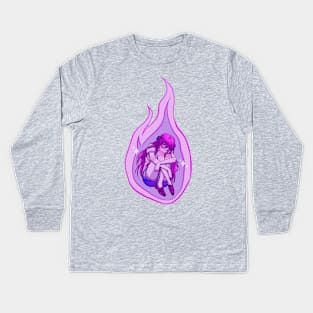 Anime Girl, Flame, Digital Painting Kids Long Sleeve T-Shirt